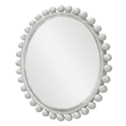Uttermost Cyra 44in Round Wood Mirror | Solid Mahogany Spheres in Aged Ivory | Entryway & Bedroom Accent | 44 x 2.5 x 44 in | Model 8175