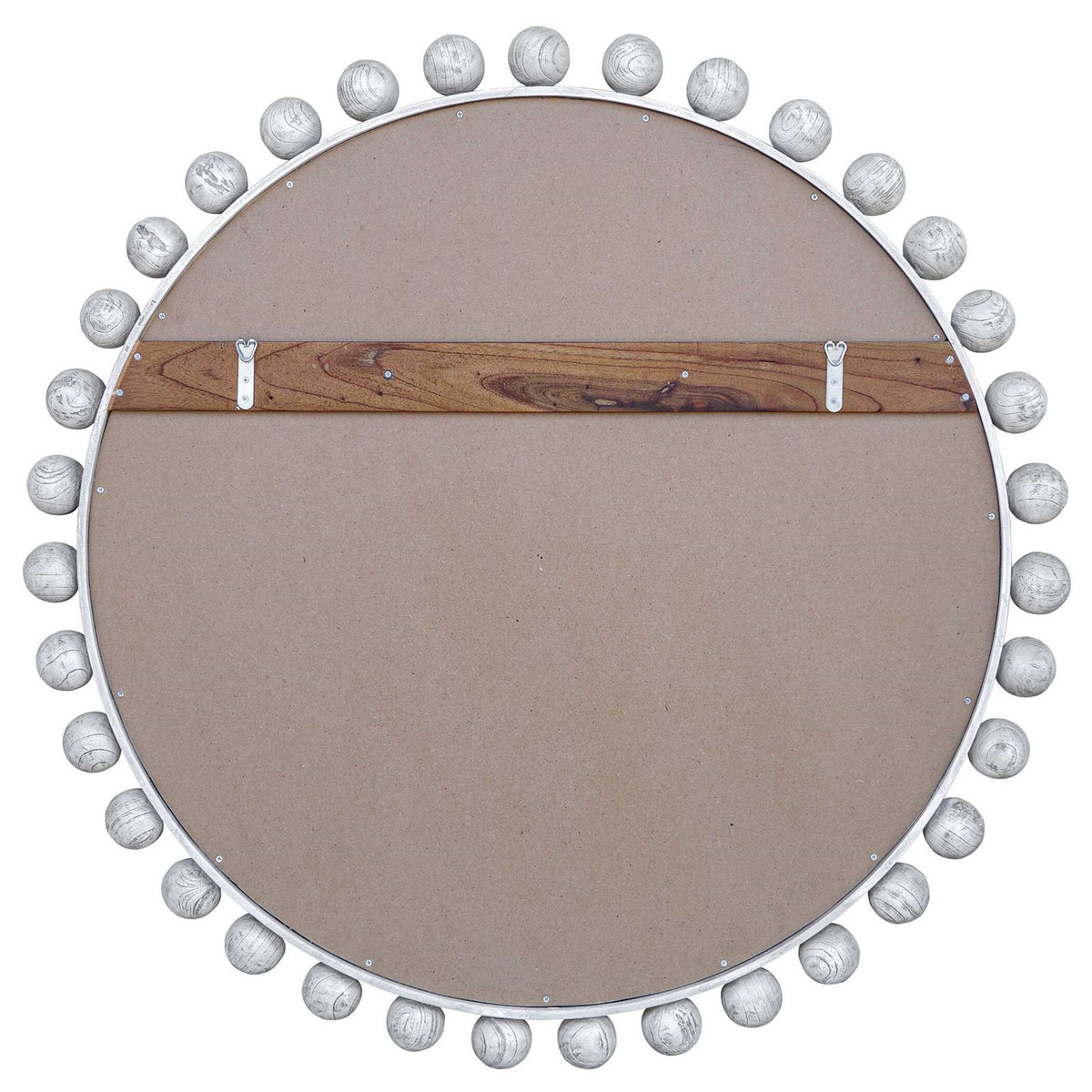Uttermost Cyra 44in Round Wood Mirror | Solid Mahogany Spheres in Aged Ivory | Entryway & Bedroom Accent | 44 x 2.5 x 44 in | Model 8175