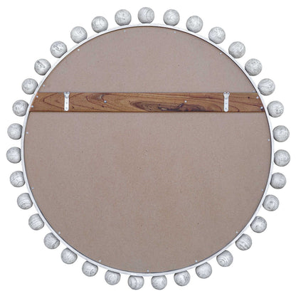 Uttermost Cyra 44in Round Wood Mirror | Solid Mahogany Spheres in Aged Ivory | Entryway & Bedroom Accent | 44 x 2.5 x 44 in | Model 8175