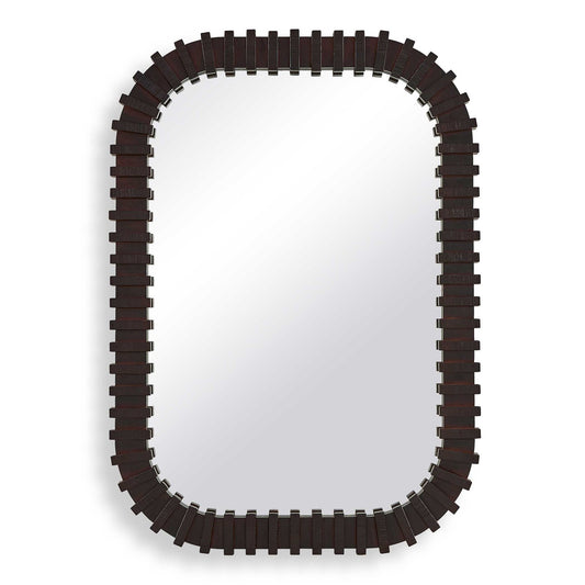 Uttermost Abram 30in Espresso Wood Mirror | Segmented Rubber Wood Frame | Entryway & Bathroom Wall Mirror | 30 x 2 x 42 in | Model 8383