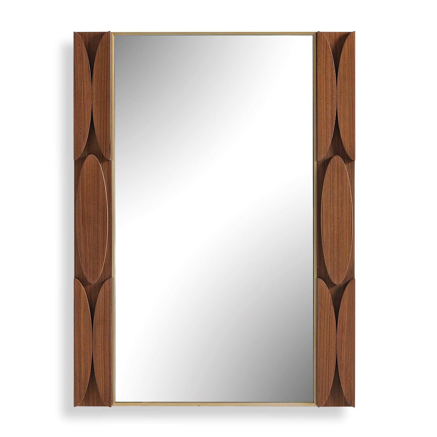 Uttermost Macario 30in Mid-Century Walnut Mirror | Walnut Veneer with Antique Gold Edge | Living Room & Bedroom Wall Mirror | Model 8397