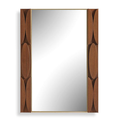 Uttermost Macario 30in Mid-Century Walnut Mirror | Walnut Veneer with Antique Gold Edge | Living Room & Bedroom Wall Mirror | Model 8397