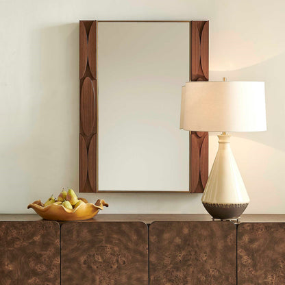 Uttermost Macario 30in Mid-Century Walnut Mirror | Walnut Veneer with Antique Gold Edge | Living Room & Bedroom Wall Mirror | Model 8397