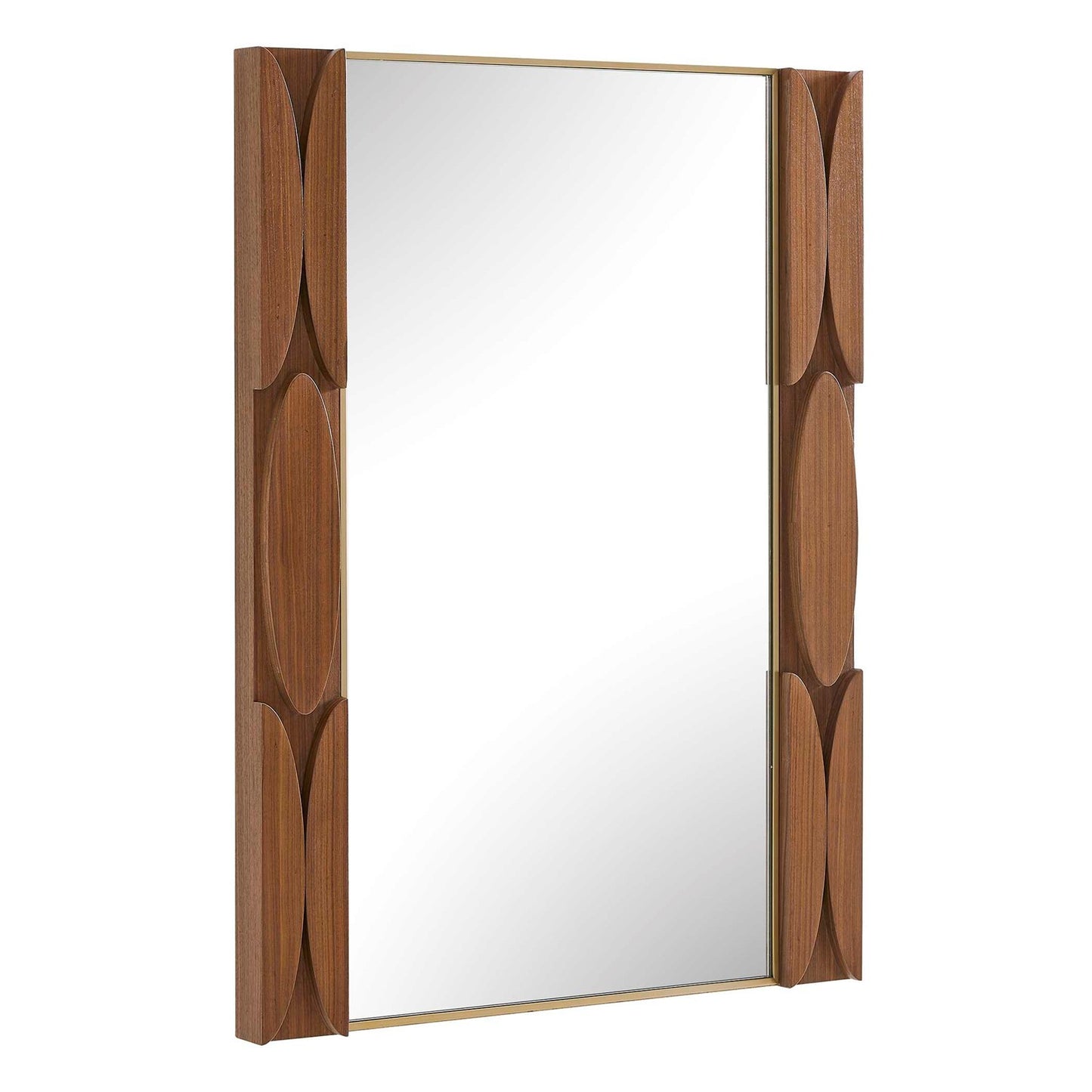 Uttermost Macario 30in Mid-Century Walnut Mirror | Walnut Veneer with Antique Gold Edge | Living Room & Bedroom Wall Mirror | Model 8397