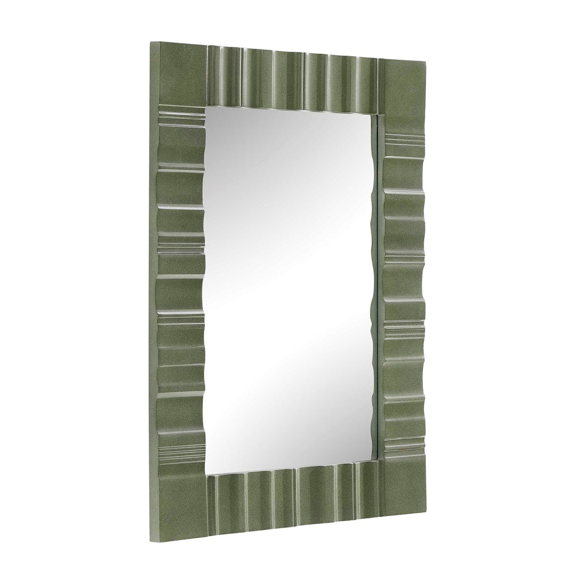 Uttermost Quincey 30x40in Olive Green Wood Mirror | Architectural Carved MDF Frame | Entryway & Living Room Wall Mirror | Model 8405