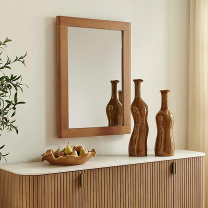Uttermost Bishop 30x40in Gunstock Oak Mirror | Curved Oak Veneer Frame with Antique Brass Liner | Entryway & Bedroom Wall Mirror | Model 8408