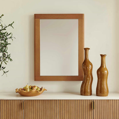 Uttermost Bishop 30x40in Gunstock Oak Mirror | Curved Oak Veneer Frame with Antique Brass Liner | Entryway & Bedroom Wall Mirror | Model 8408