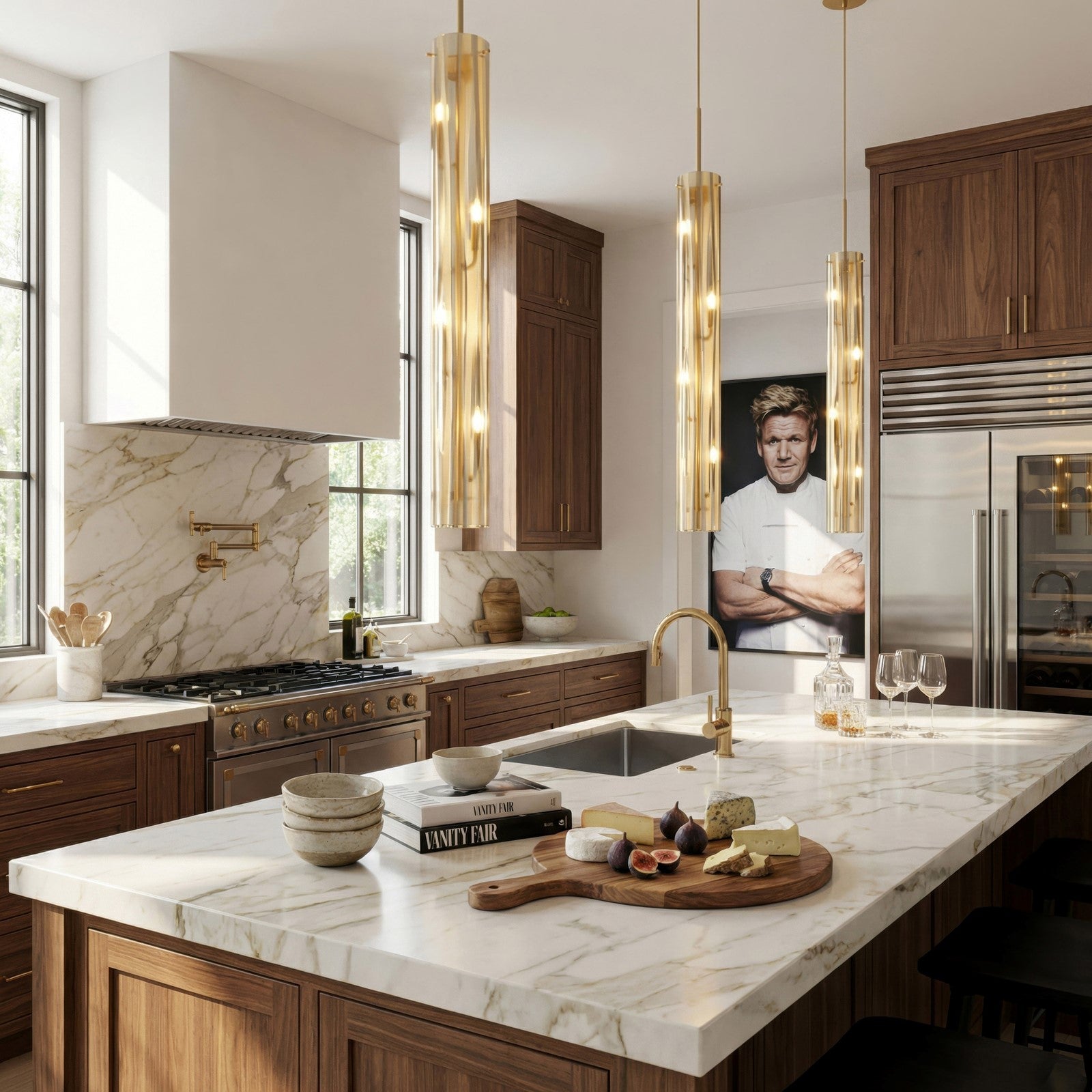 Varaluz Chroman Empire 4Lt Pendant, Satin Gold/Two-Layer Satin Gold