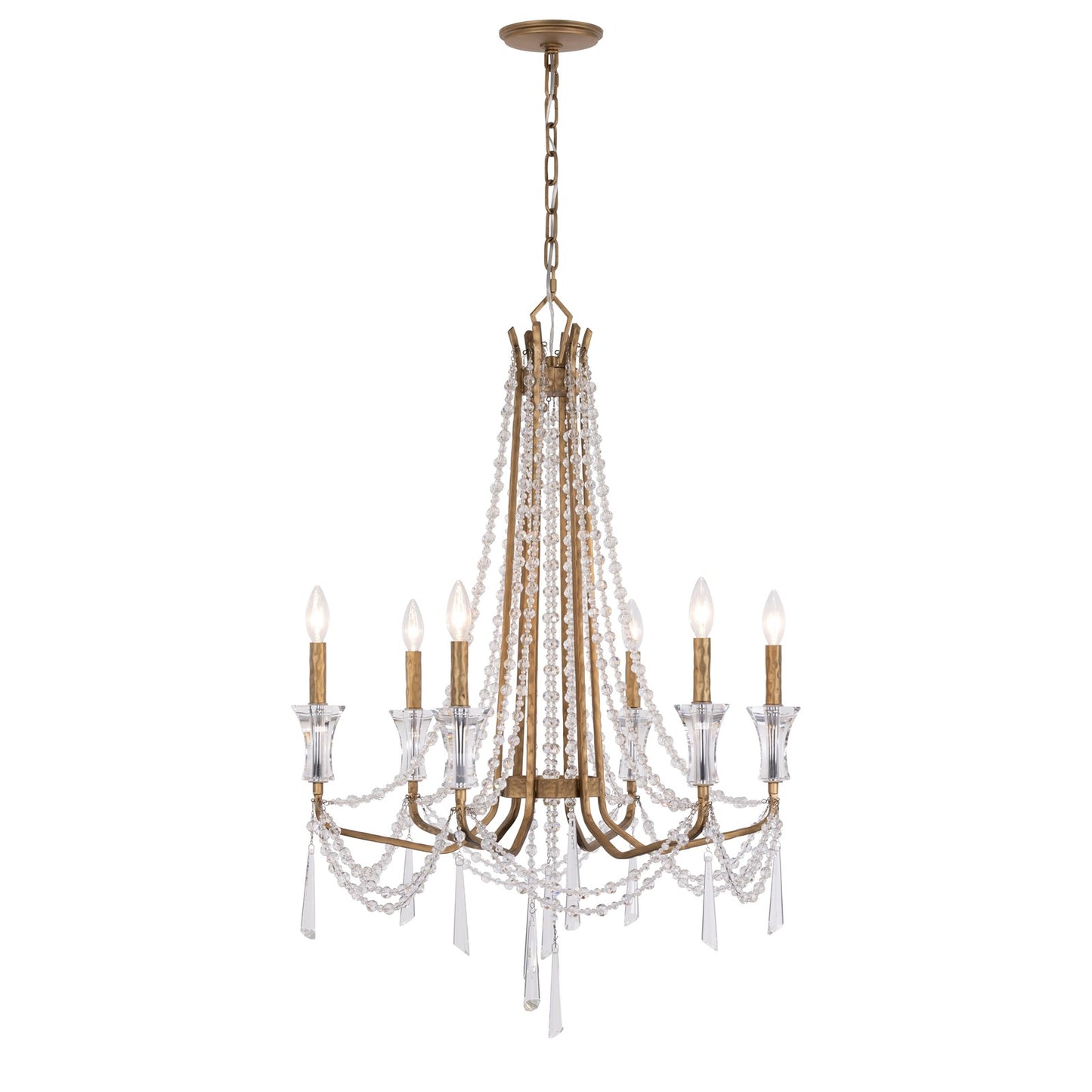 Varaluz Barcelona 6 Light Chandelier, Brass Kisser