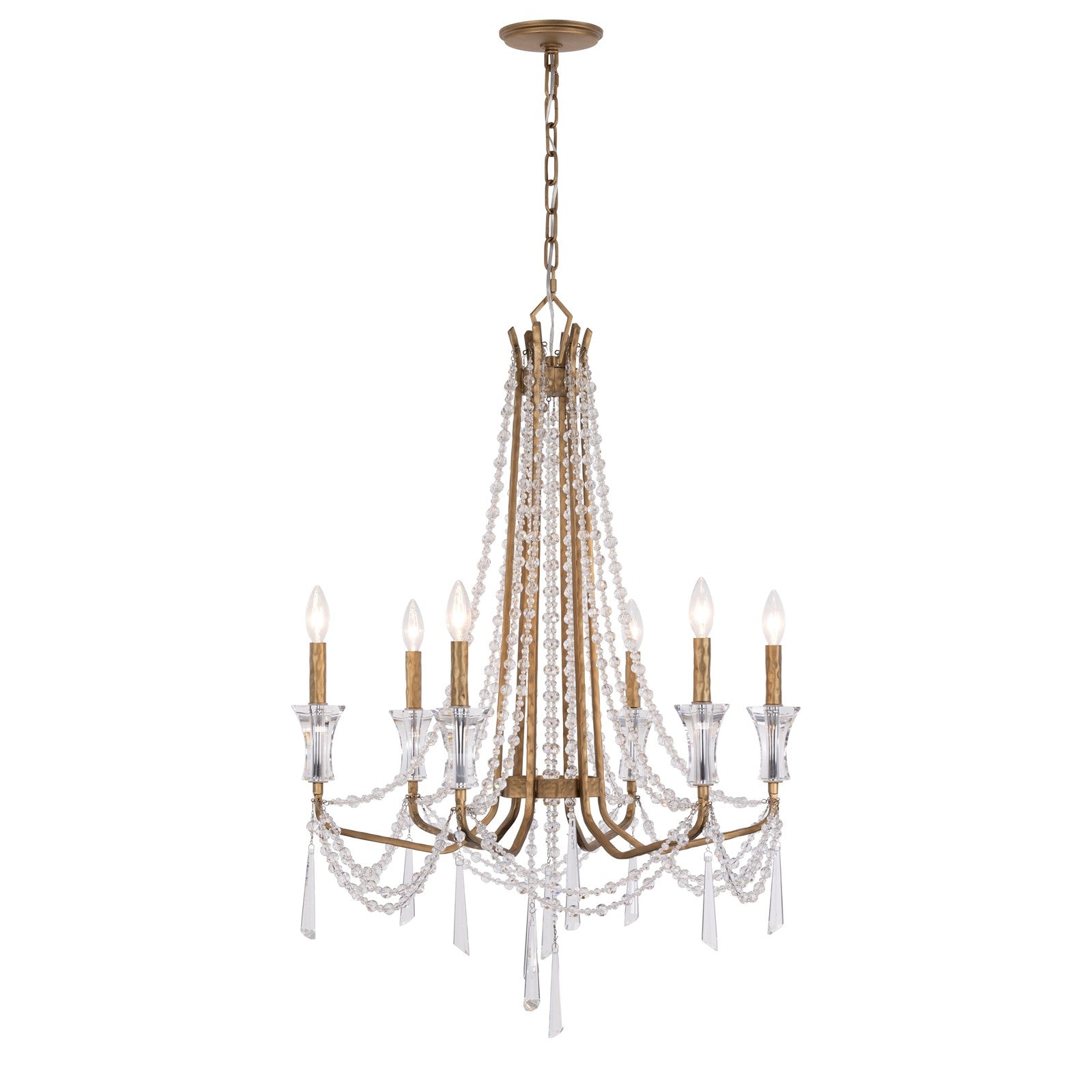 Varaluz Barcelona 6 Light Chandelier, Brass Kisser