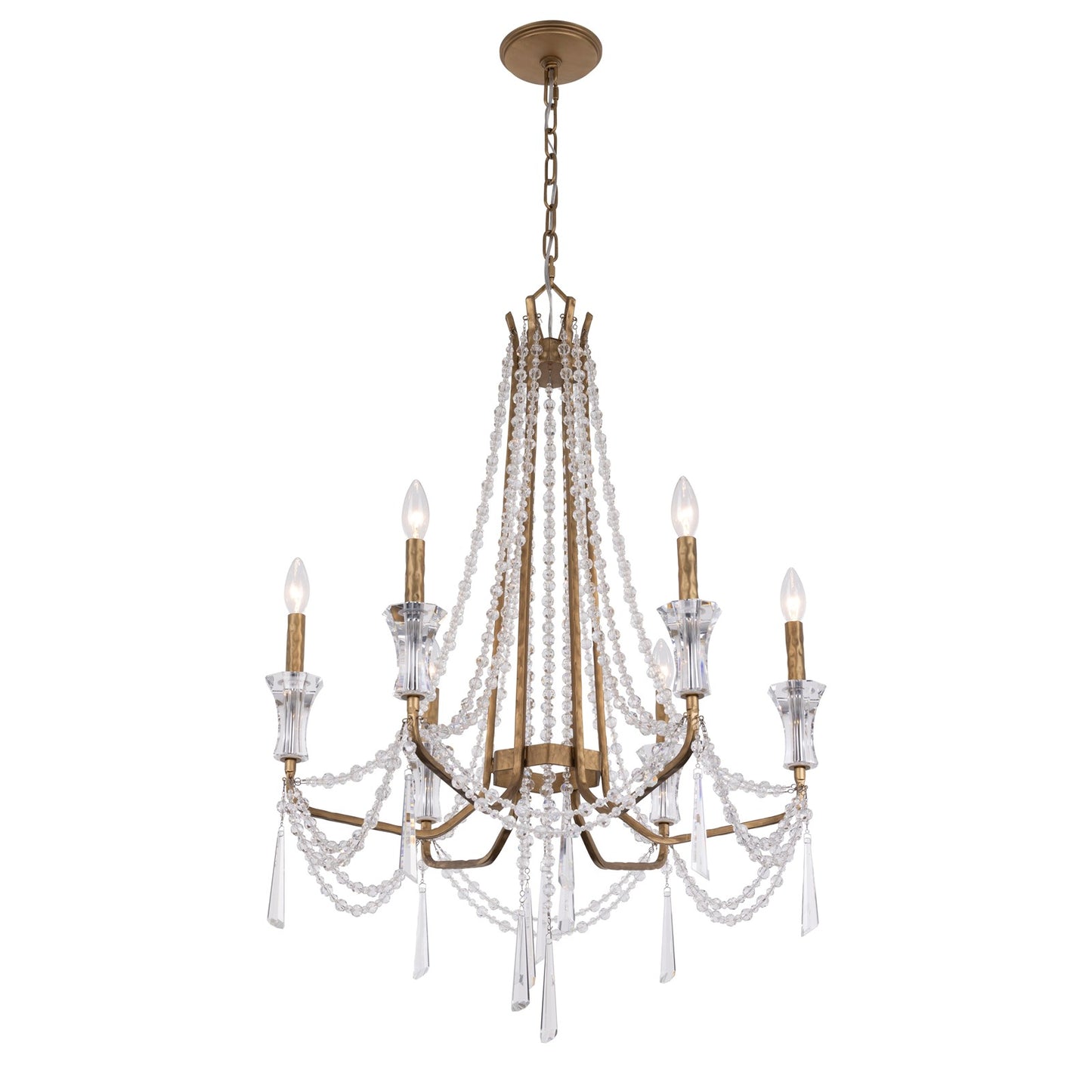 Varaluz Barcelona 6 Light Chandelier, Brass Kisser