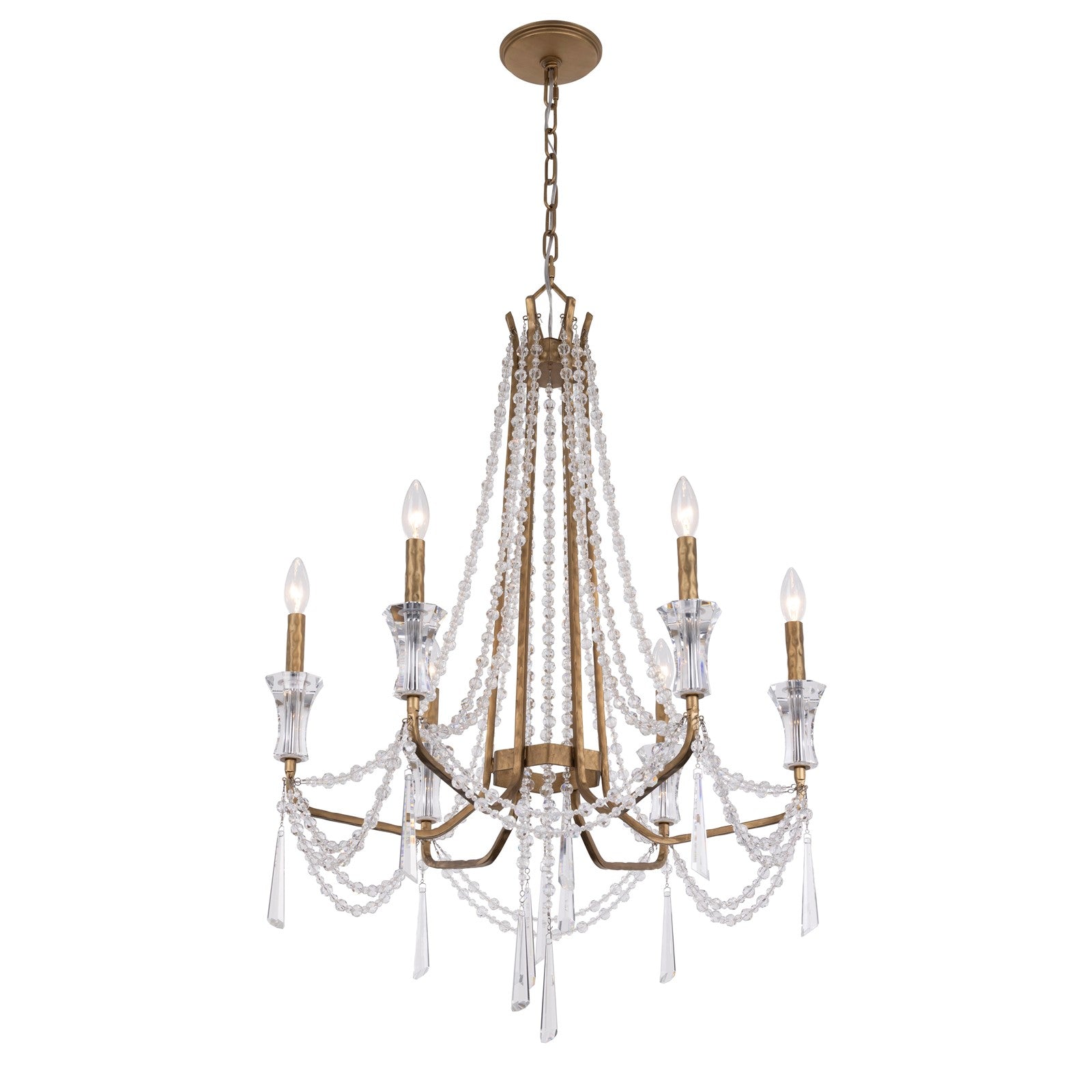 Varaluz Barcelona 6 Light Chandelier, Brass Kisser