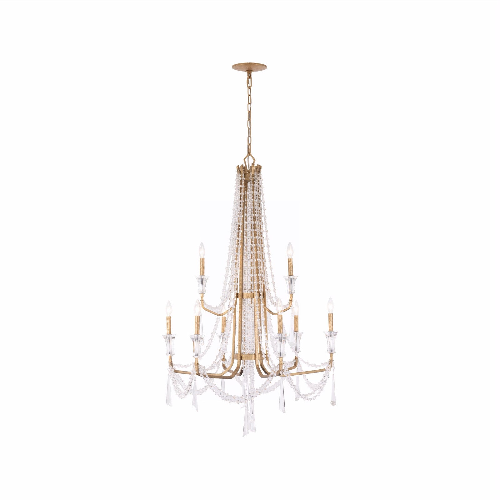 Varaluz Barcelona 9 Light Chandelier, Brass Kisser