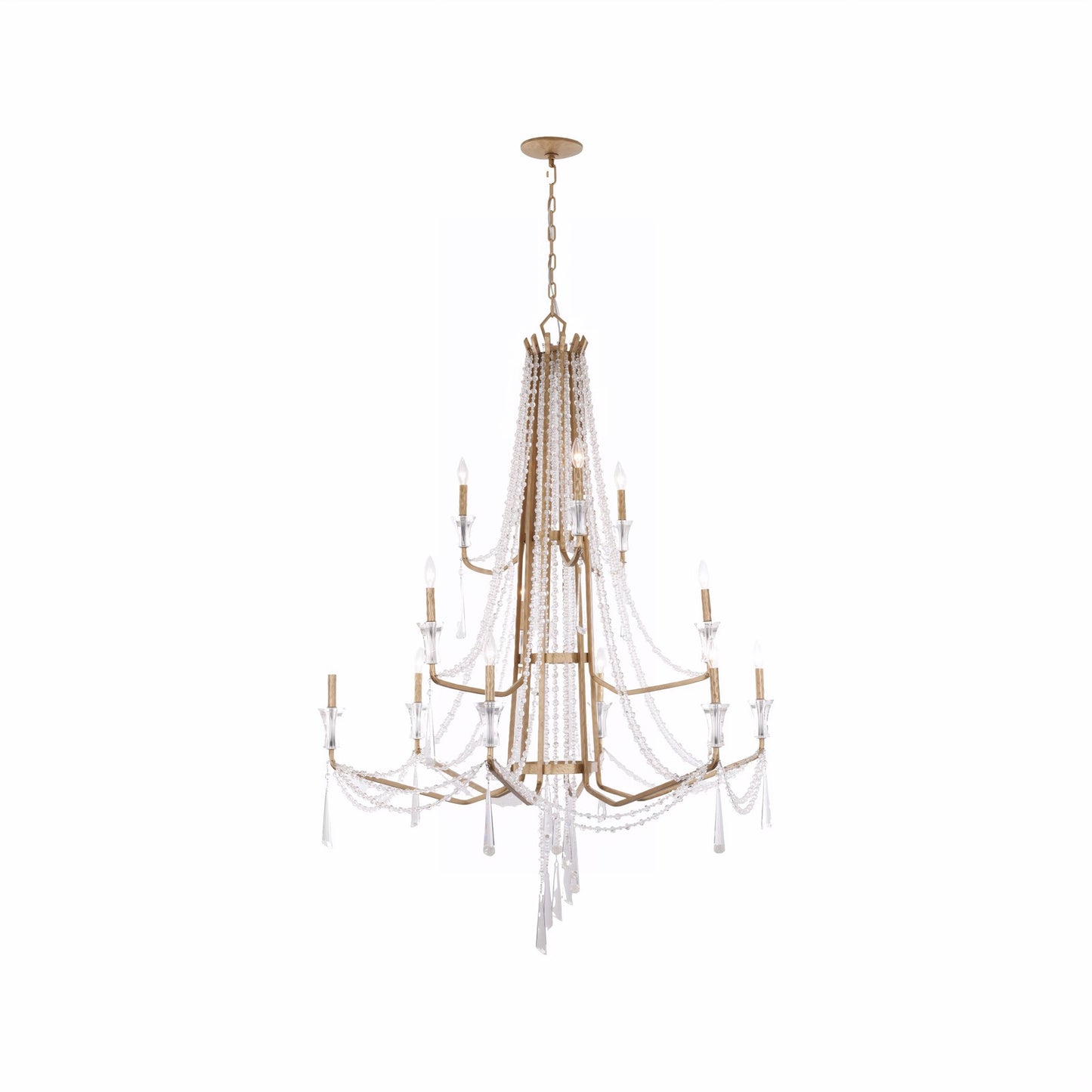 Varaluz Barcelona 12 Light Chandelier, Brass Kisser
