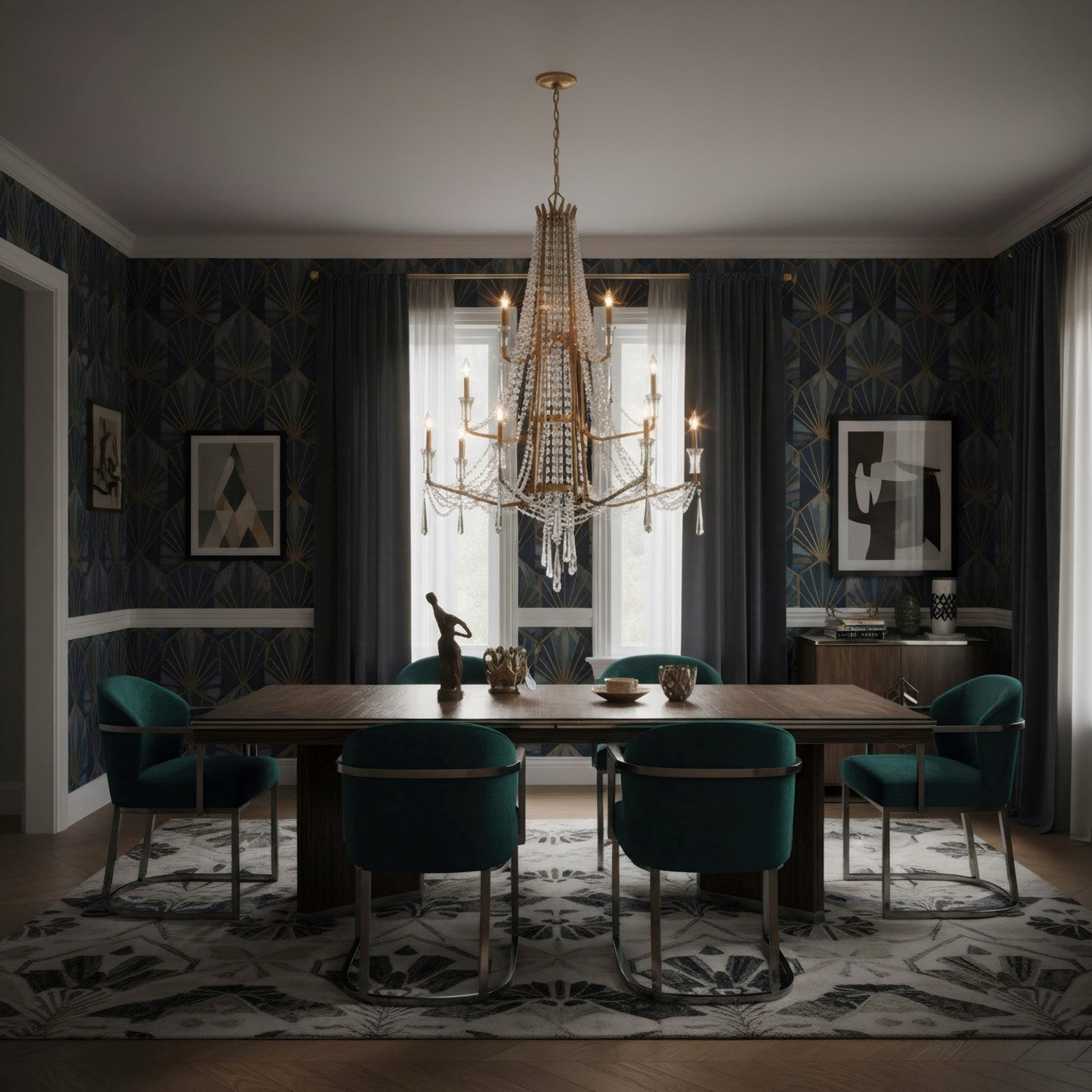 Varaluz Barcelona 12 Light Chandelier, Brass Kisser