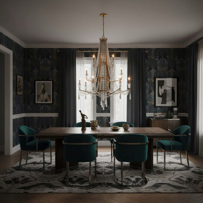 Varaluz Barcelona 12 Light Chandelier, Brass Kisser