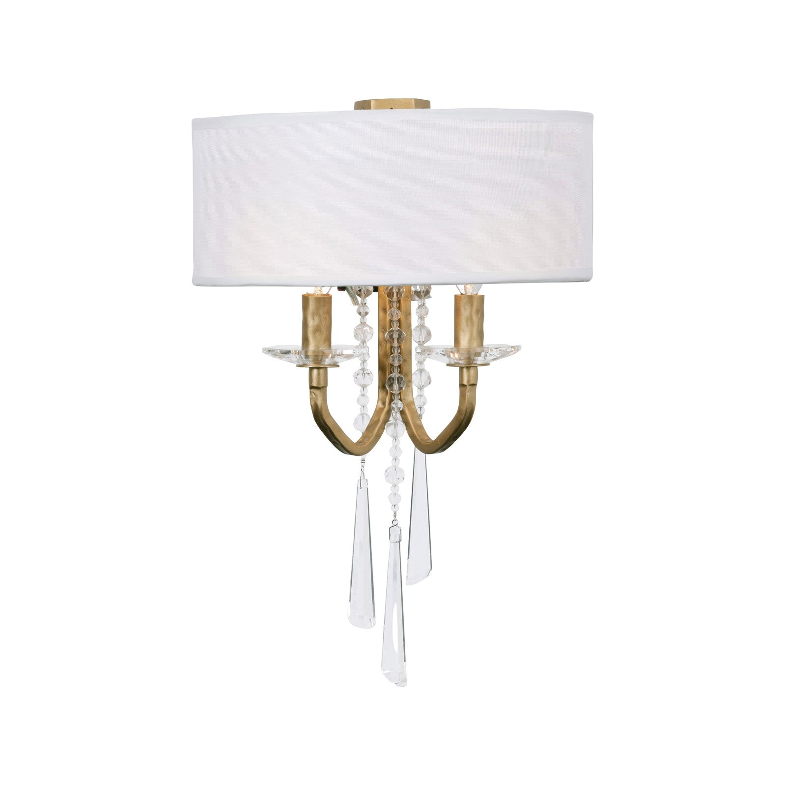 Varaluz Barcelona 2 Light Wall Sconce, Brass Kisser/White