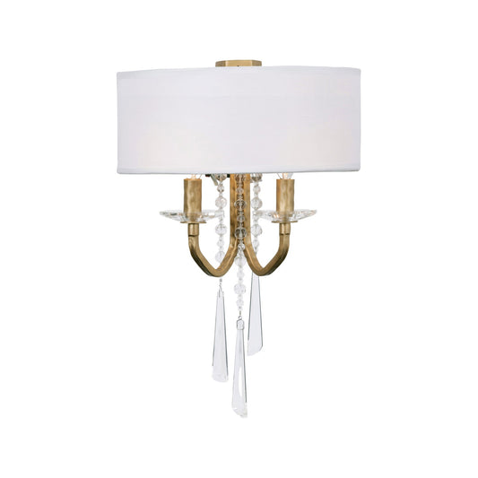Varaluz Barcelona 2 Light Wall Sconce, Brass Kisser/White