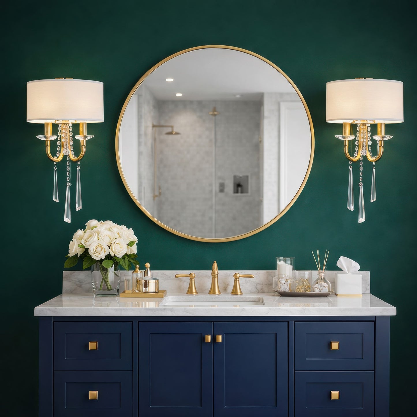 Varaluz Barcelona 2 Light Wall Sconce, Brass Kisser/White