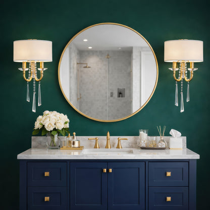 Varaluz Barcelona 2 Light Wall Sconce, Brass Kisser/White