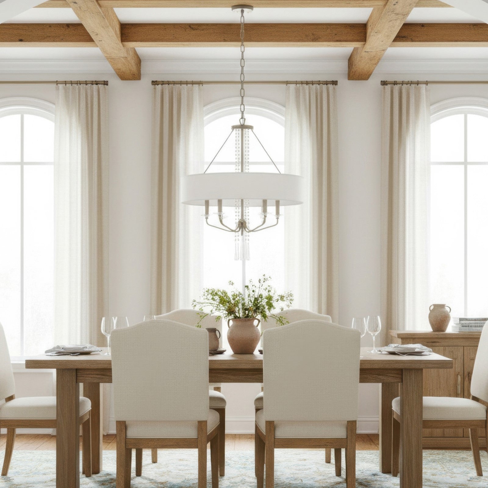 Varaluz Barcelona 6 Light Pendant, Transcend Silver/White