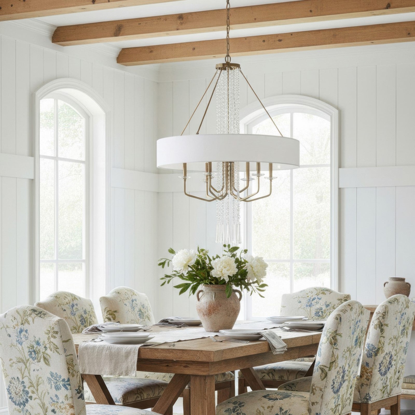 Varaluz Barcelona 9 Light Pendant, Brass Kisser/White
