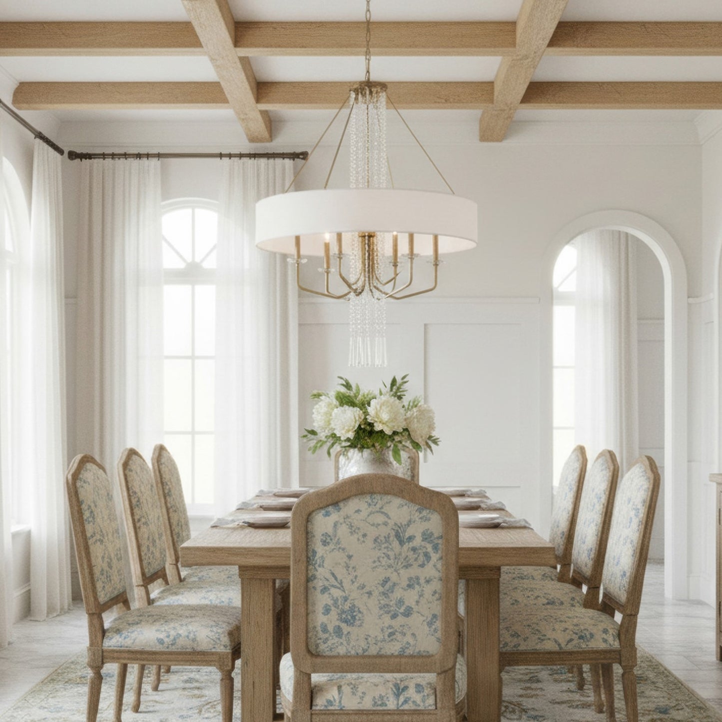 Varaluz Barcelona 9 Light Pendant, Brass Kisser/White