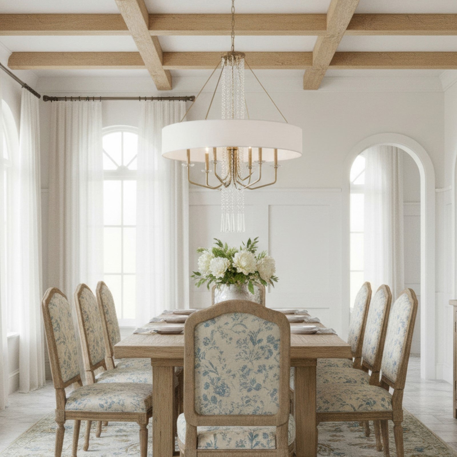 Varaluz Barcelona 9 Light Pendant, Brass Kisser/White