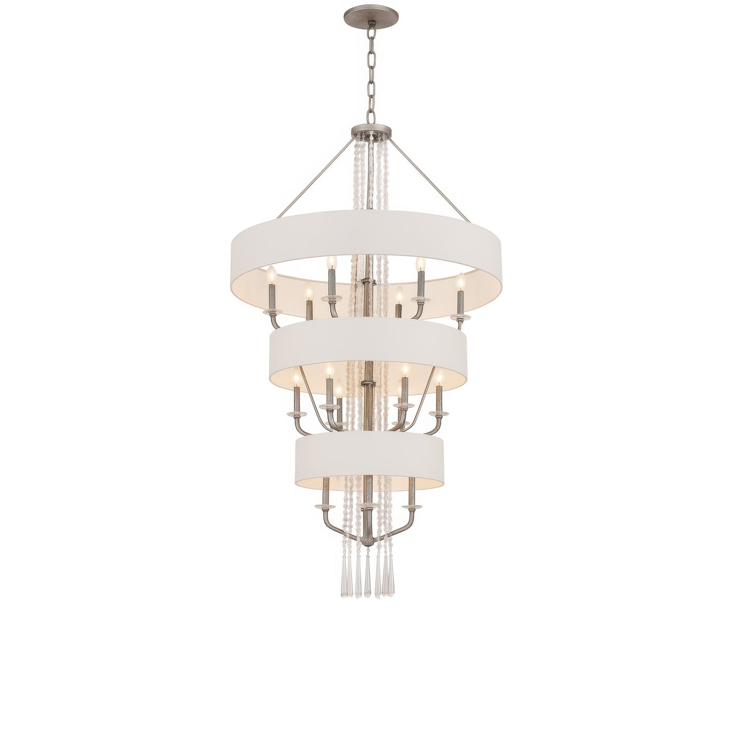 Varaluz Barcelona 15 Light Pendant, Transcend Silver/White