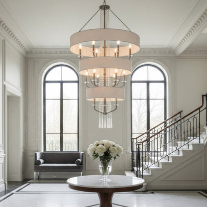 Varaluz Barcelona 15 Light Pendant, Transcend Silver/White