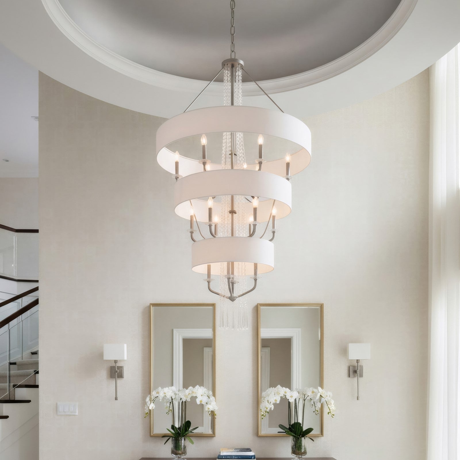 Varaluz Barcelona 15 Light Pendant, Transcend Silver/White