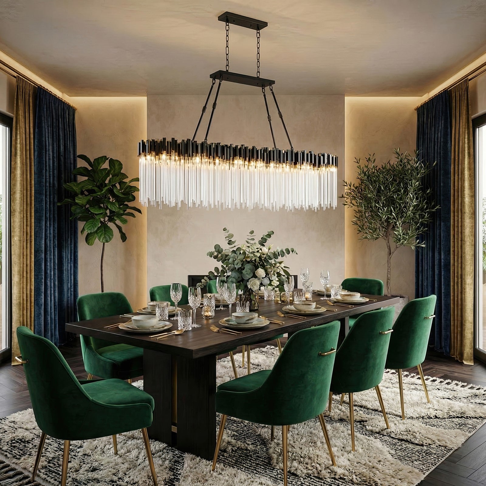 Varaluz Matrix 10 Light Pendant, Matte Black/French Gold