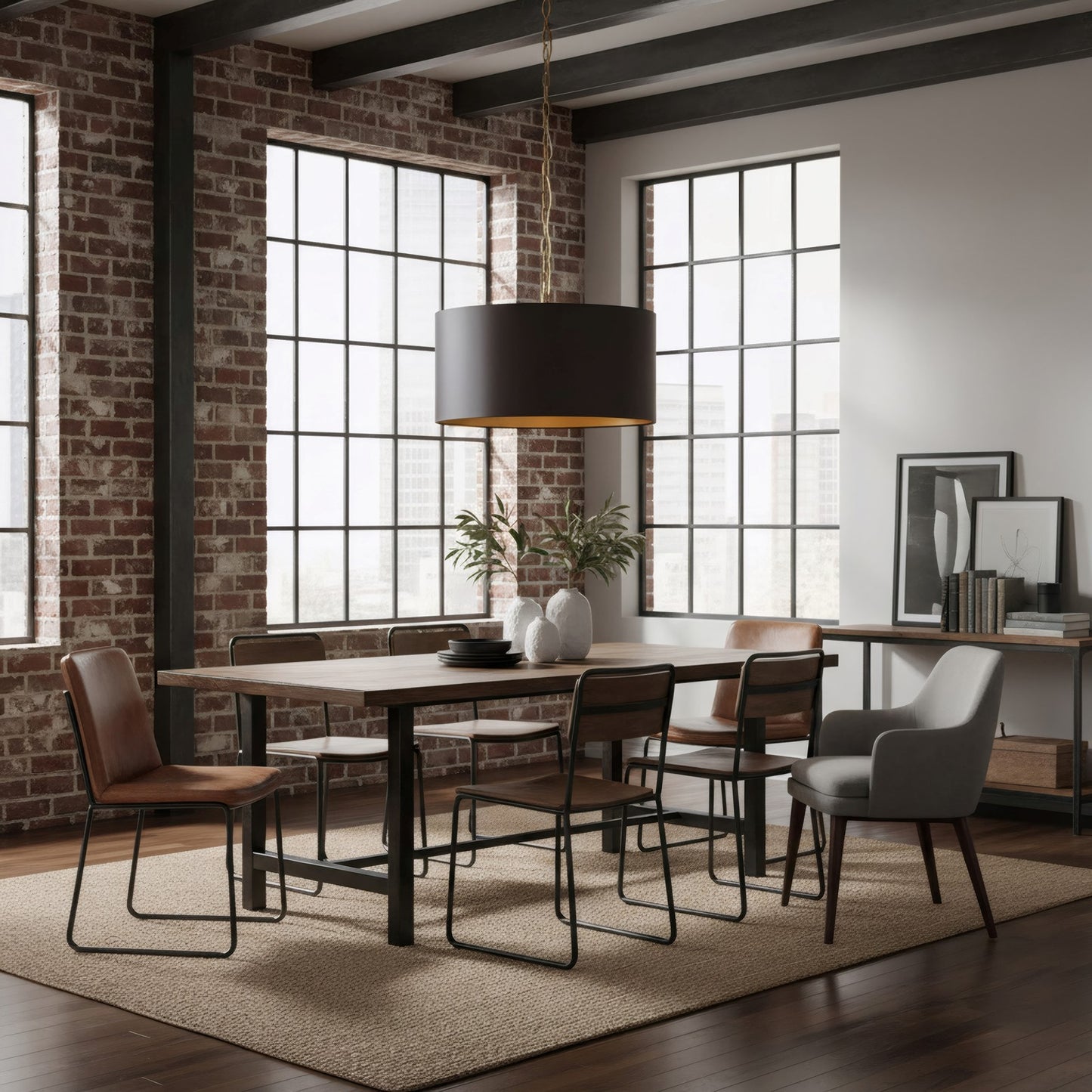 Varaluz Cannery 4Lt Drum Pendant, Dark Bronze/French Gold/Ombre