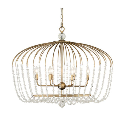 6 Light Crystal Oval Pendant, Havana Gold
