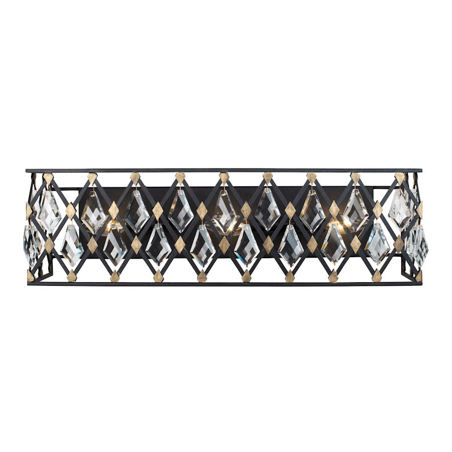 3 Light Crystal Bathroom Vanity Light, Carbon