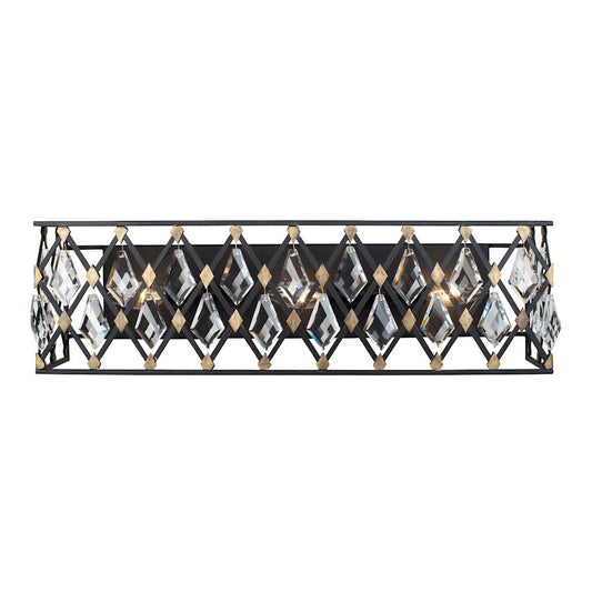 3 Light Crystal Bathroom Vanity Light, Carbon/Havana Gold