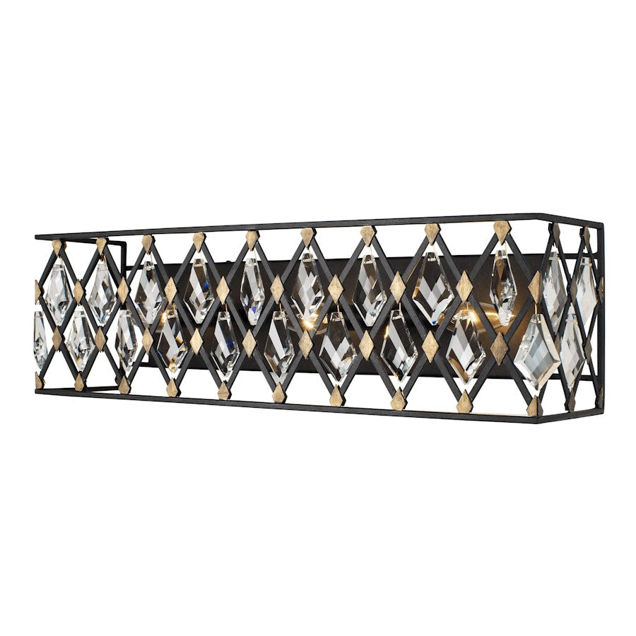 3 Light Crystal Bathroom Vanity Light, Carbon