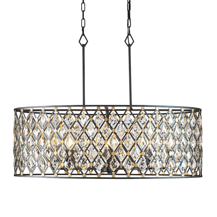 8 Light Crystal Oval Linear Pendant, Carbon