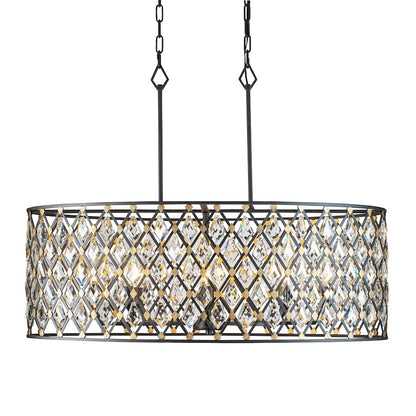 8 Light Crystal Oval Linear Pendant, Carbon