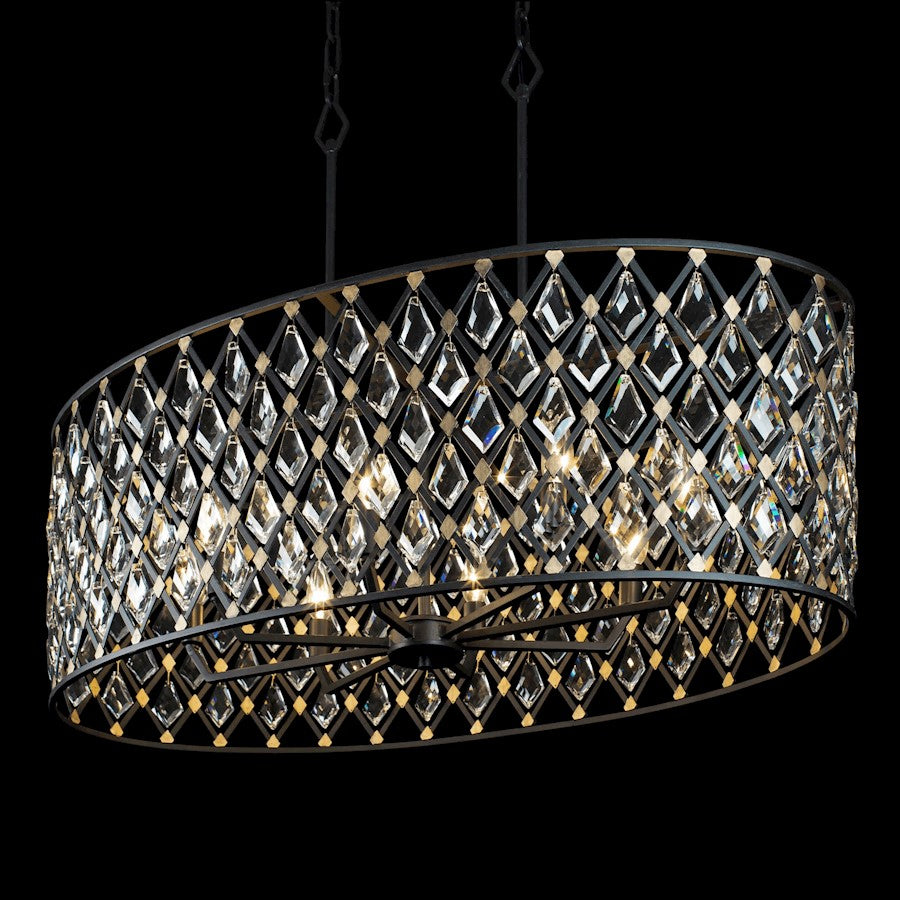 8 Light Crystal Oval Linear Pendant, Carbon