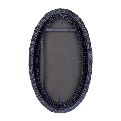 Varaluz Athena 24x40 Oval Wall Mirror, Black/Midnight Blue Seagrass