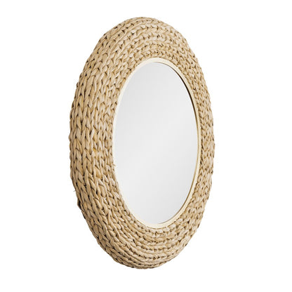 Varaluz Athena 30" Round Wall Mirror, French Gold/Natural Seagrass