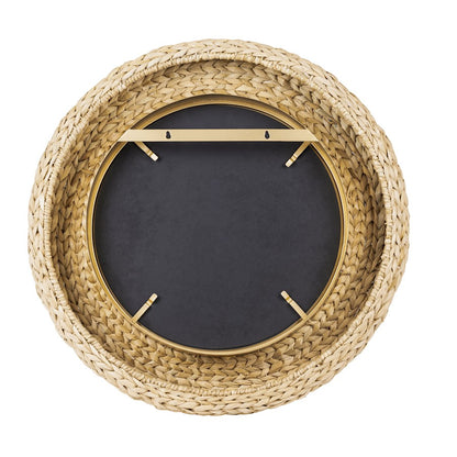Varaluz Athena 30" Round Wall Mirror, French Gold/Natural Seagrass