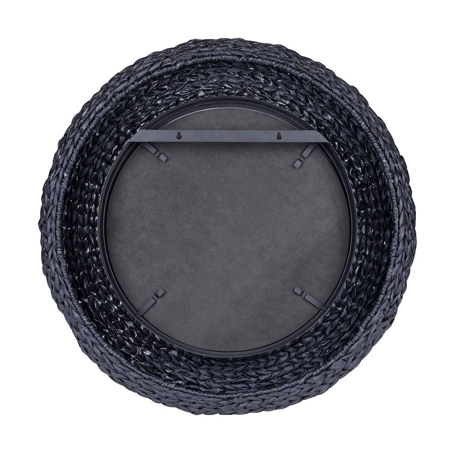 Varaluz Athena 30" Round Wall Mirror, Black/Midnight Blue Seagrass