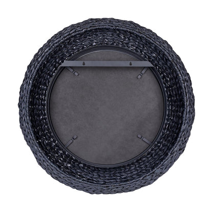 Varaluz Athena 30" Round Wall Mirror, Black/Midnight Blue Seagrass