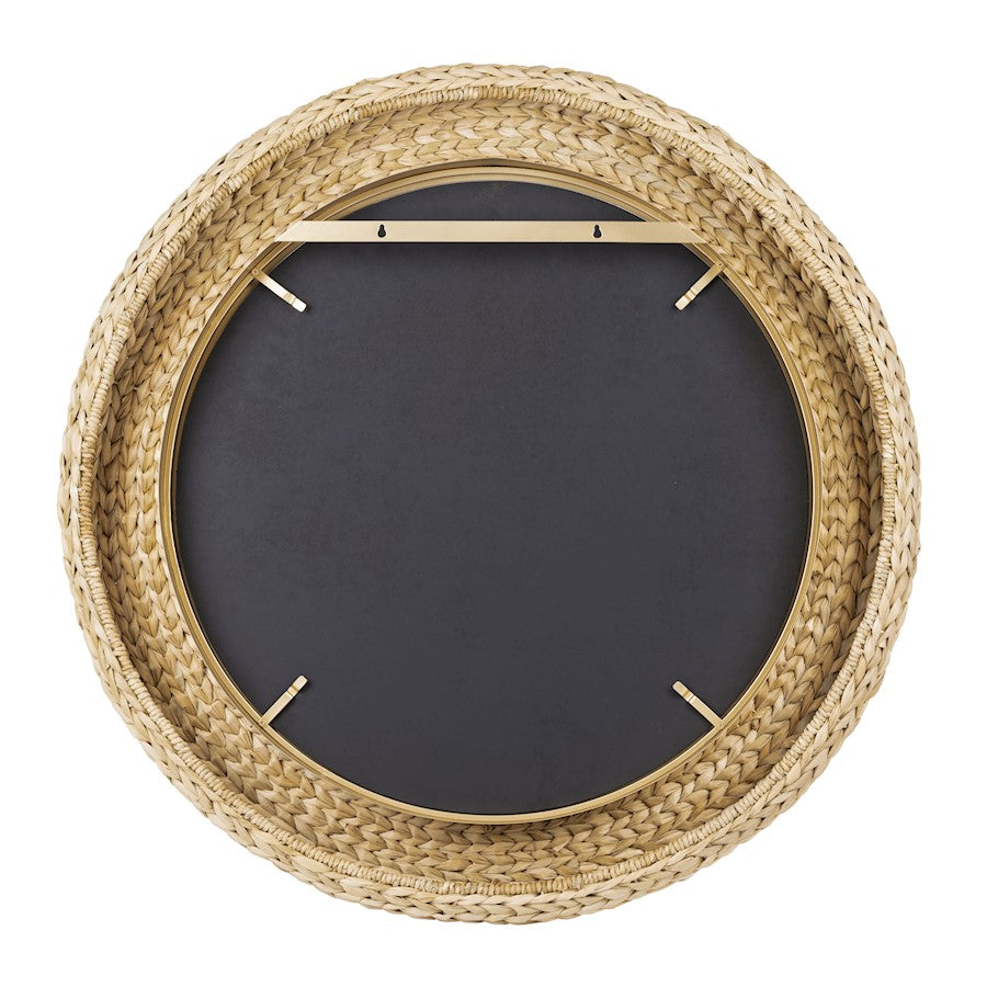 Varaluz Athena 40" Round Wall Mirror, French Gold/Natural Seagrass