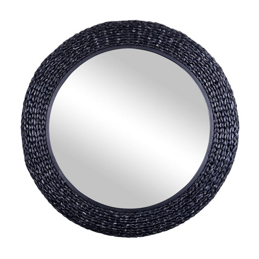 Varaluz Athena 40" Round Wall Mirror, Black/Midnight Blue Seagrass - 457MI40MBM