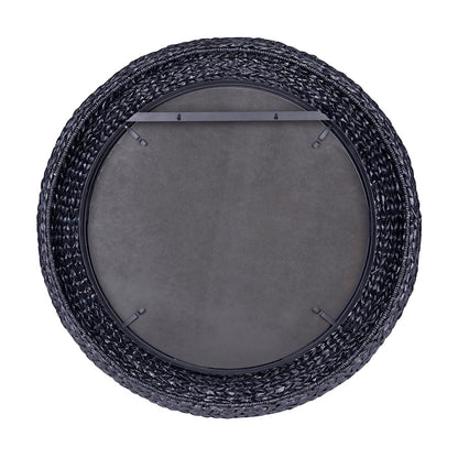 Varaluz Athena 40" Round Wall Mirror, Black/Midnight Blue Seagrass