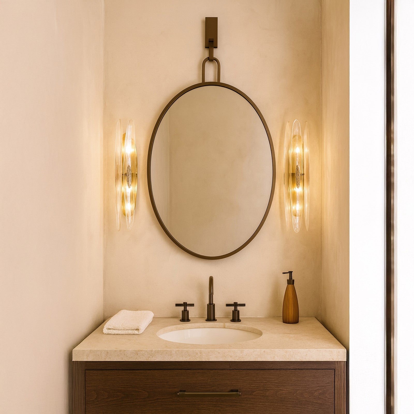 Varaluz Stopwatch Oval Powder Room Wall Mirror, Bronze