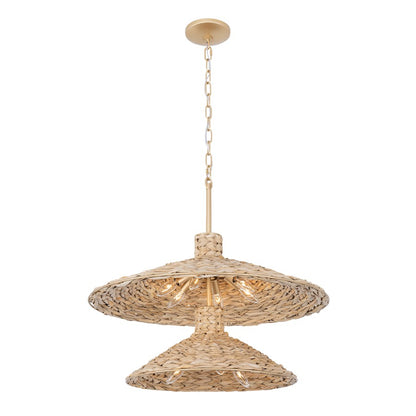 9 Light 2-Tier Pendant, Gold